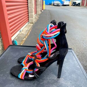 Cape Robbin Multi Color Suede bungees Strappy Stilleto Sandals Size 7.5